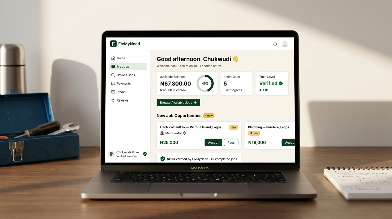 Provider earnings and job dashboard
